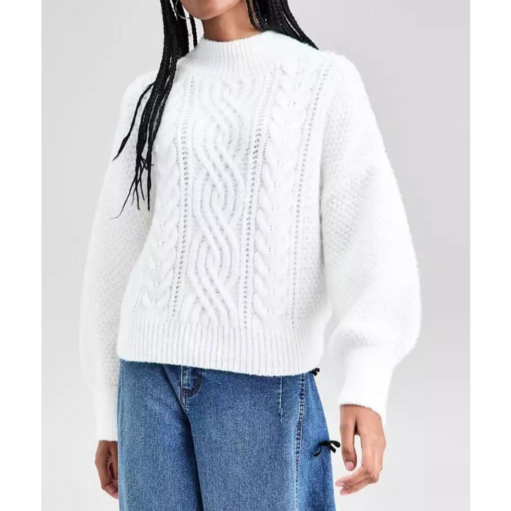 And Now This  Women’s Mock  Neck Cable  Sweater Cala Lily  S